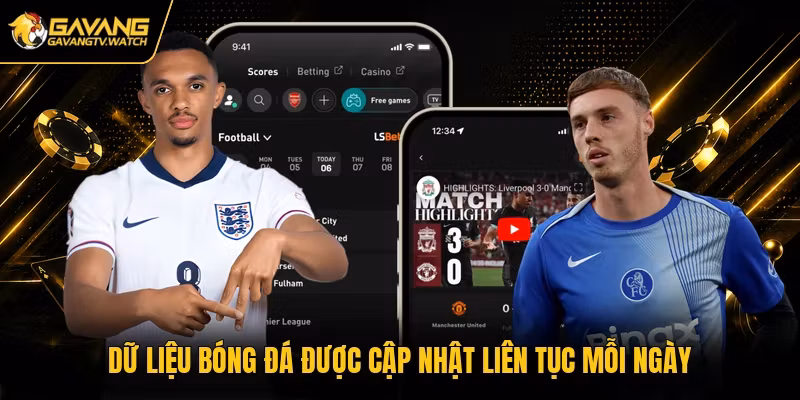 Dữ liệu bóng đá được cập nhật liên tục mỗi ngày